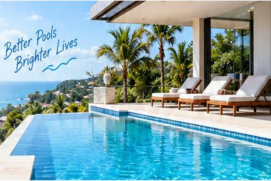 Luxury pool overlooking palm trees